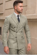Sage Green Chalk Stripe Double-Breasted