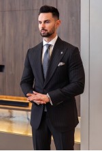 Midnight Black Fine Pinstripe Wool-Blend