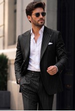 Charcoal Black Pinstripe Gurkha Wool-Blend