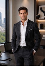 Charcoal Black Chalk Stripe Wool-Blend