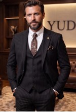 Midnight Black Fine Pinstripe 3-Piece Wool-Blend