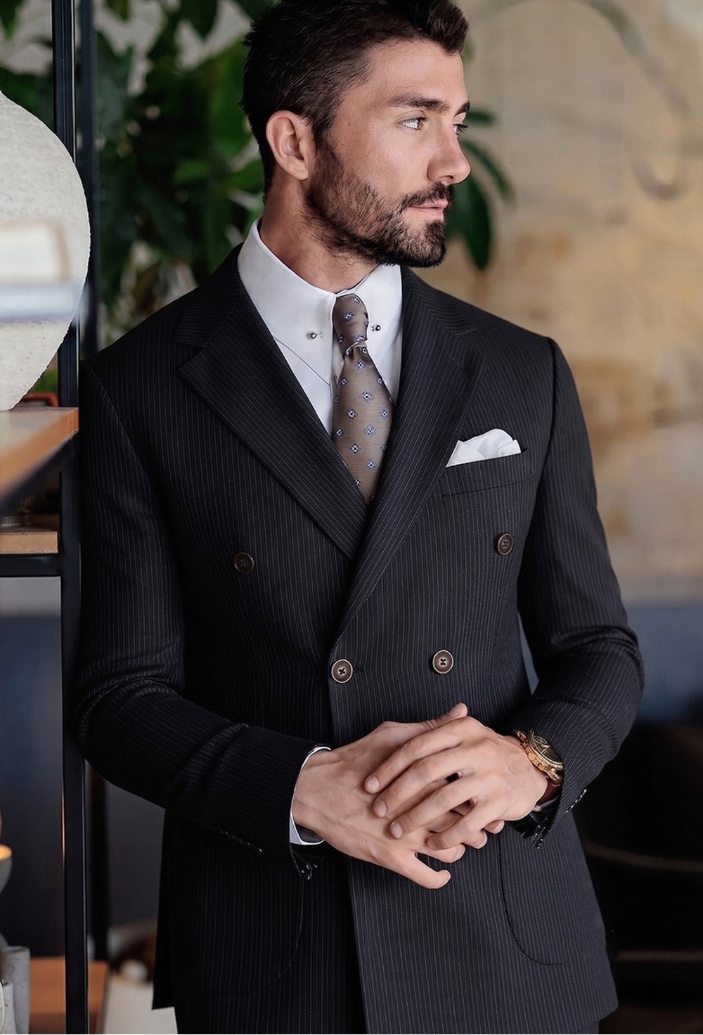 Charcoal Black Fine Pinstripe