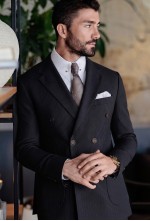 Charcoal Black Fine Pinstripe