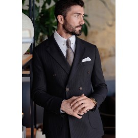 Charcoal Black Fine Pinstripe