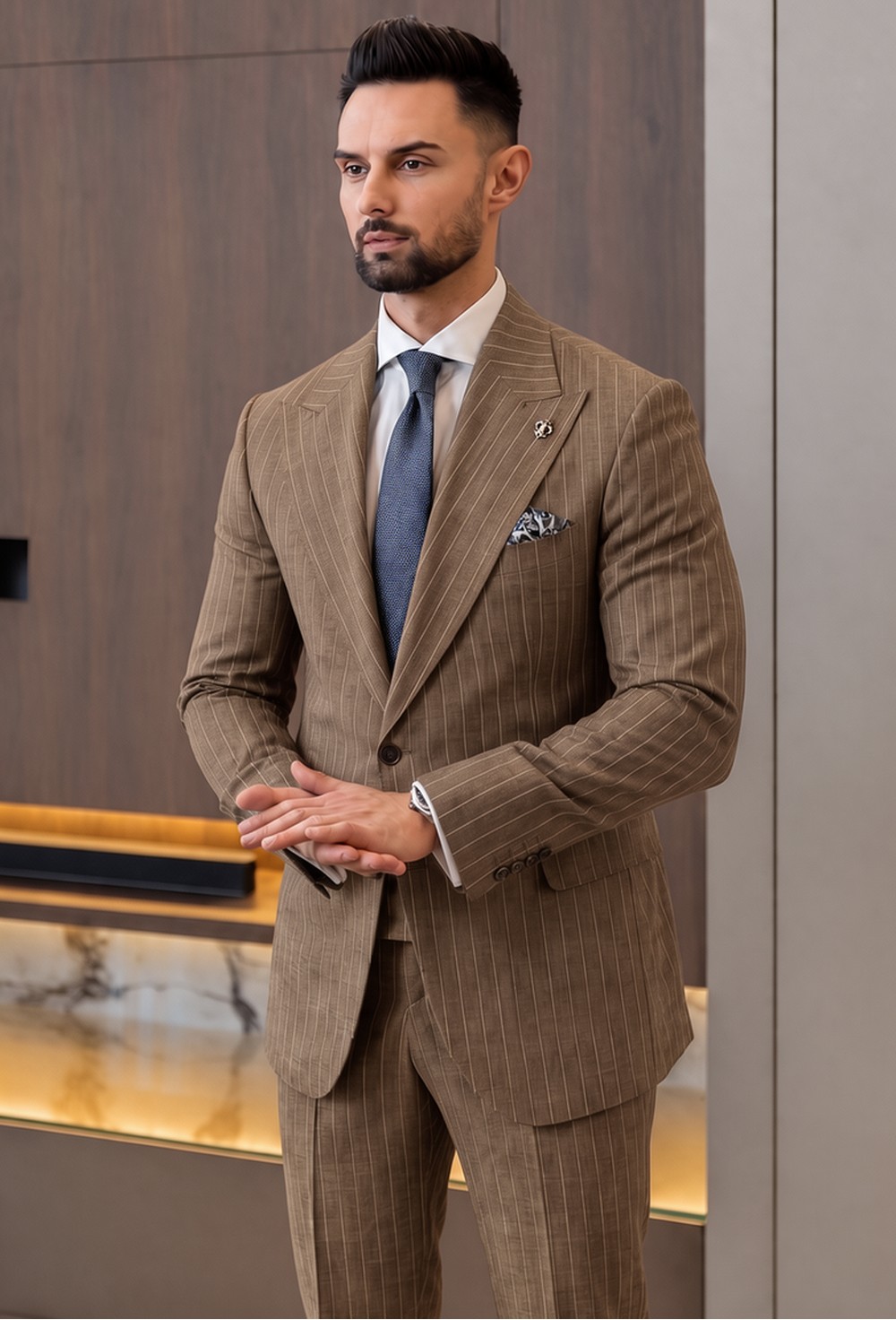 Mocha Tan Slub Linen-Wool