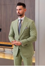 Pistachio Green Pinstripe Linen-Wool